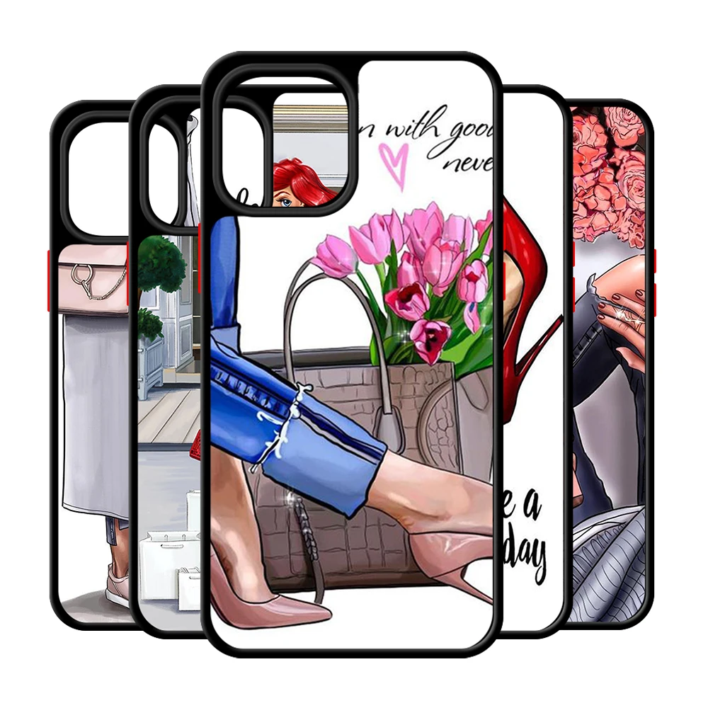 

Christmas Princess Girl Female Boss Coffee Cases for iPhone 11 , Shockproof Protection Matte Phone Case for iPhone 12, Black & translucent