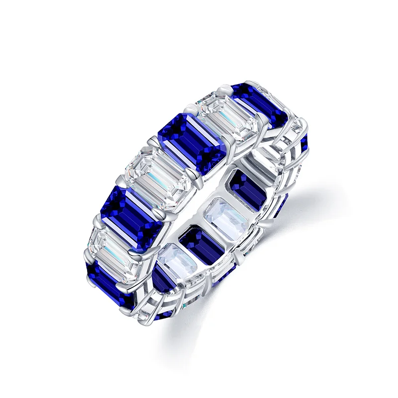 

Anster Wholesale Retail High Quality Polish 9k gold Rhodium plated with 5*4.5mm, 4.62ct/8pcs lab grown sapphire Retail Eternity, Royal blue