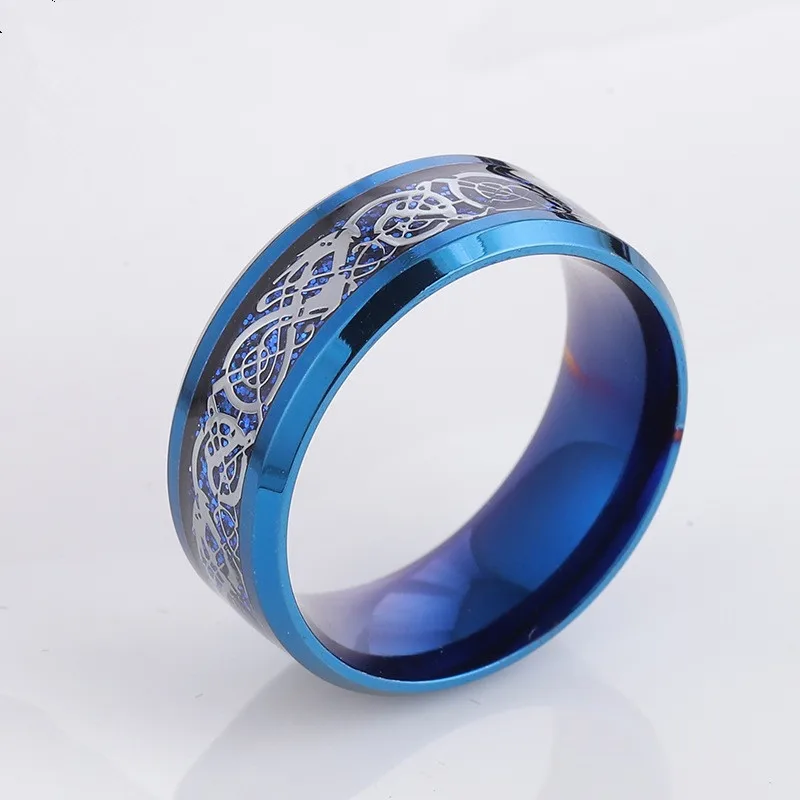 

European And American New Stainless Steel Ring Male Nepalese Dragon Pattern Epoxy Jewelry, Picture shows
