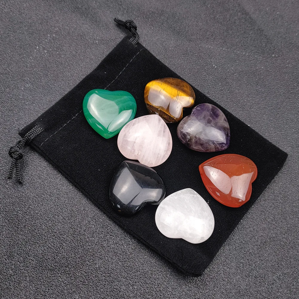 

Natural Crystal Heart Seven Chakra Stones Reiki Healing Energy Ornament Set Tumbled Polished Balance bead