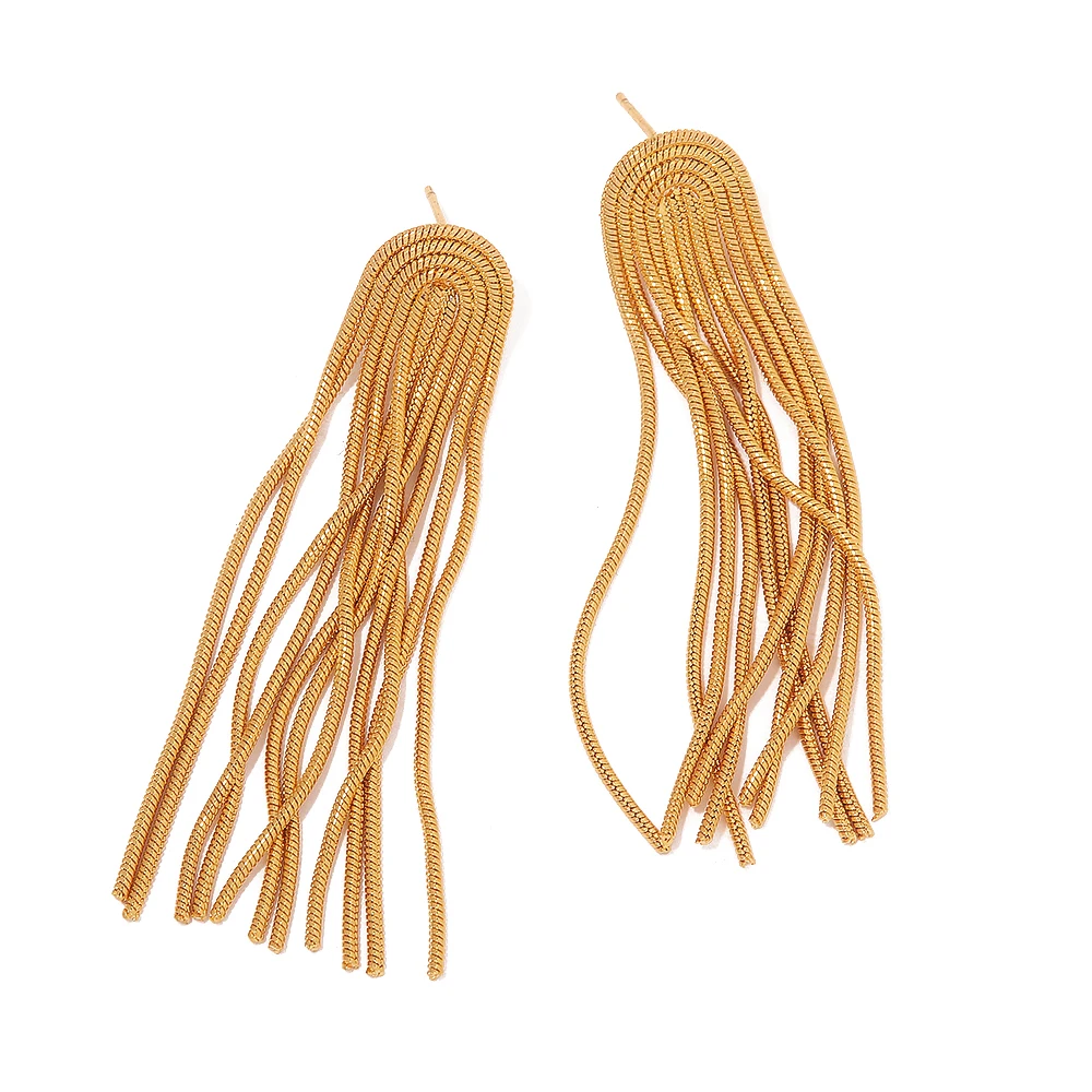 

Fashion Jewelry Stainless Steel 18K Gold Plated Exaggerated Drop Long Tassel Earring for Girls Party