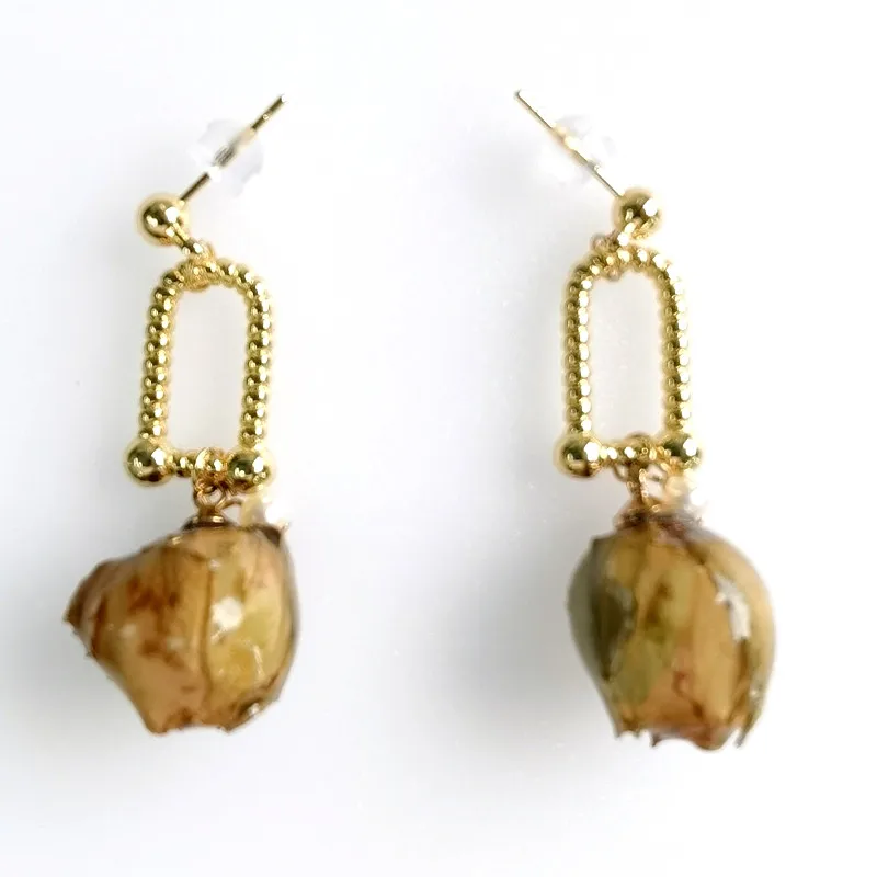 

E318 Real Natural Pearl rose flower 18k Gold Plated pearl Dangle Drop Brass Earrings