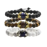 

Natural Stone Beads Valconic Lava Stone Bracelet Crown Tiger Eye