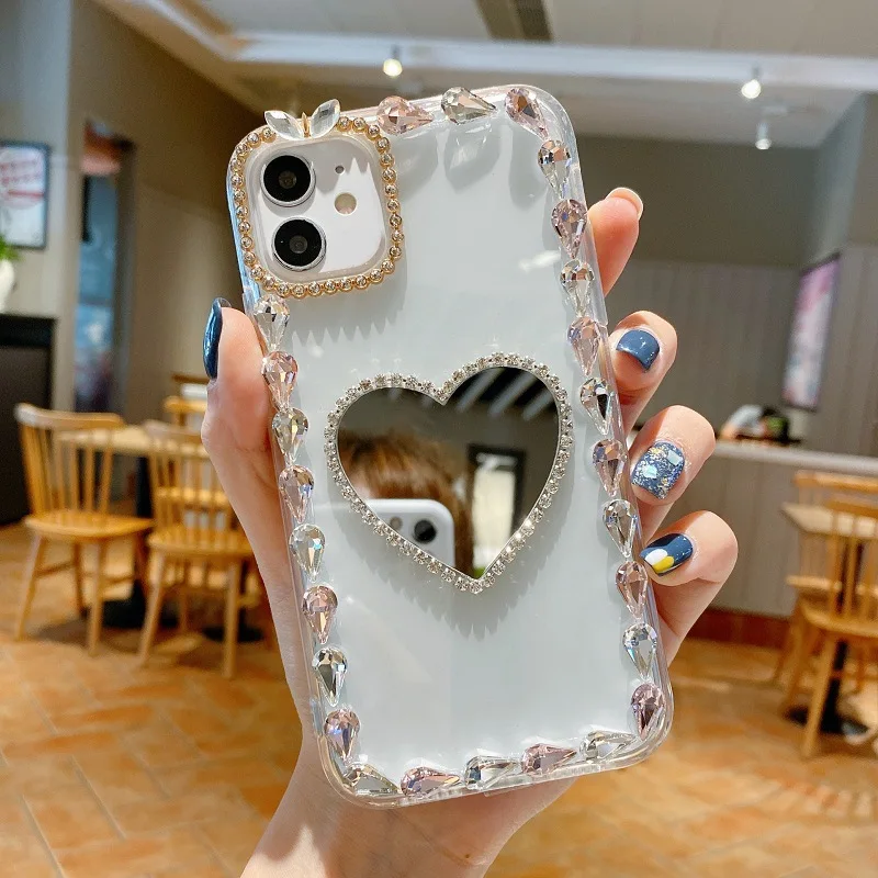 

Diamond Protective Mirror Cell Phone Bumper Case With Ring Holder For Iphone X XS MAX For Oneplus 8 pro Sandstone Bumper, Clear