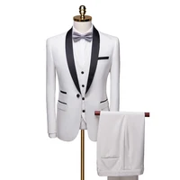 

2019 Fashion White Groom Tuxedos Wearing Slim Fit Tailored Suit Black Shawl Lapel Wedding Suits For Men (Jacket+Vest+Pants)