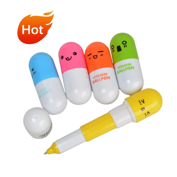 

BECOL Wholesale Creative Cute Ballpoint Pen Pill Shape Plastic Ball Pen Custom Logo Retractable Ball Point Pen for School