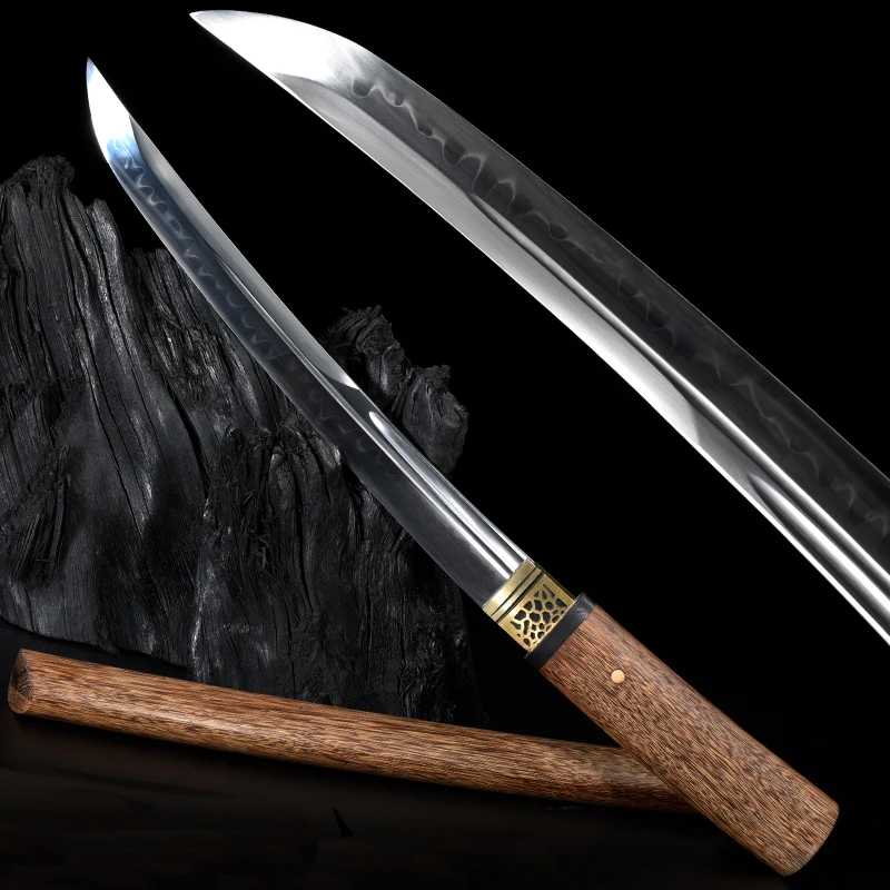 

Tanto Katana Knife Real T10 Clay Tempered Blade Razor Sharp Edge Rose Wood Sheath Sword For Home Decoration Practice