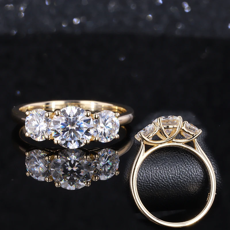 

Three stone diamond ring HPHT lab grown diamond 10K yellow gold ring