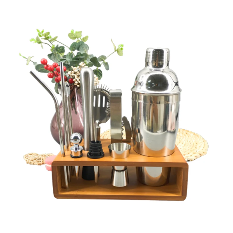 

Cocktailshaker Set 750ml with Bamboo Stand 13 piece Shakers Cocktail 2021 New Arrivals Bar Set Accessories for Wine, Sliver