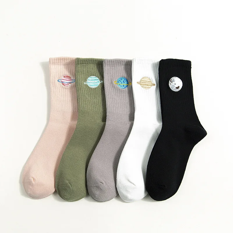 

Custom logo women embroidery funny color socks cotton womens socks, Solid color