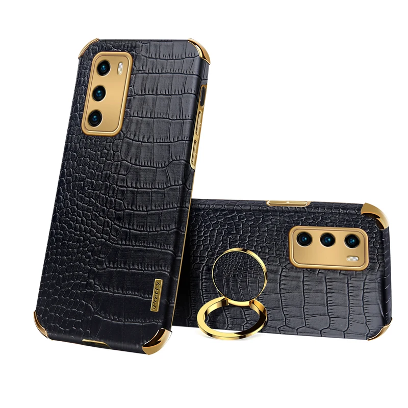 

Case For Huawei P40 Pro Plus Crocodile Pattern Plating Frame Mate 40 30 20 P30 Lite Phone Case For Huawei P50 Pro Leather Cover