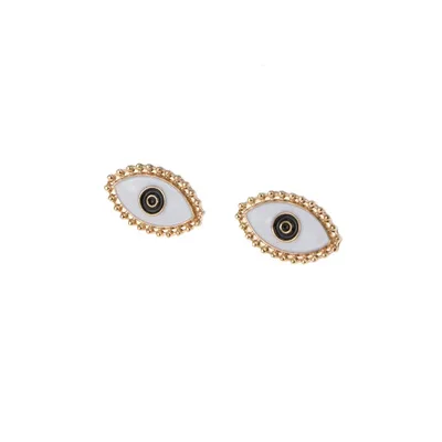 

2020 New Fashion Statement White Evil Eyes Stud Earrings 14K Gold Plating Geometric Evil Eyes Earrings