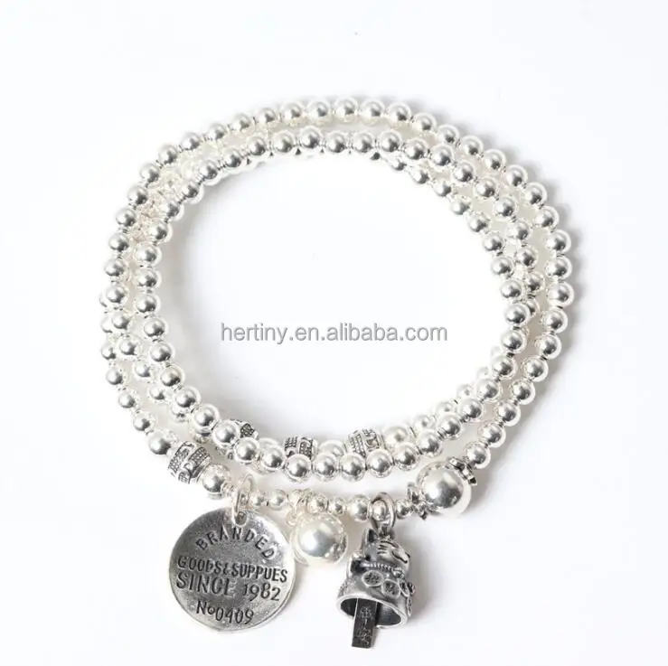 4mm 5mm 925 sterling silver beads multi layers custom brand engraved disc cat charm bracelet for women