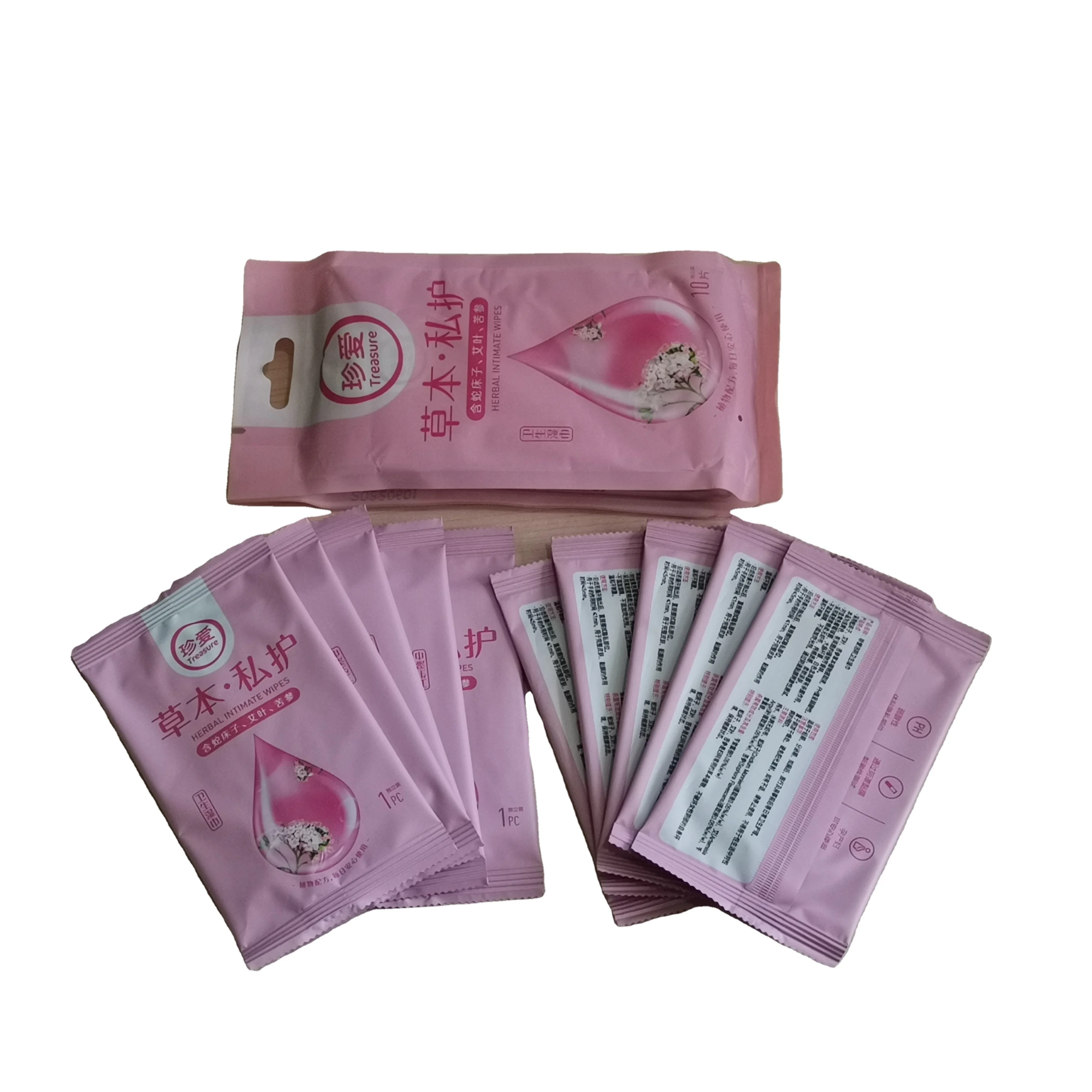 

Female Moist Wipe On-the Go Travel Flushable Individual Feminine Wipes, Pink