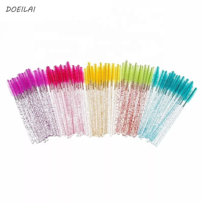 

wholesale 50pcs bag eyelash extension tools disposable mascara wands lash curler glittered mascara wands, 8 colors