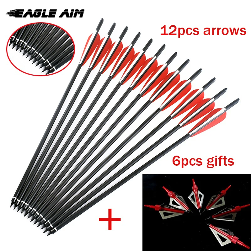 

12pcs 16/20 inch Carbon Arrows OD 8.8mm Crossbow Bolts for Archery 4inch Replacement Arrowheads