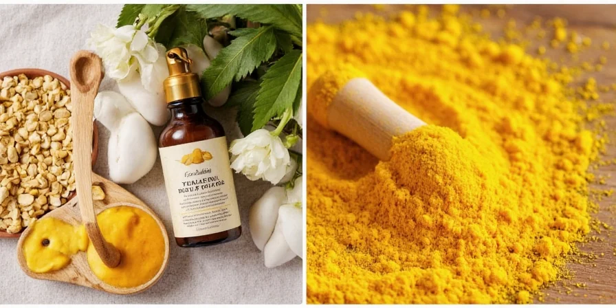 Organic haldi powder in a wooden spoon