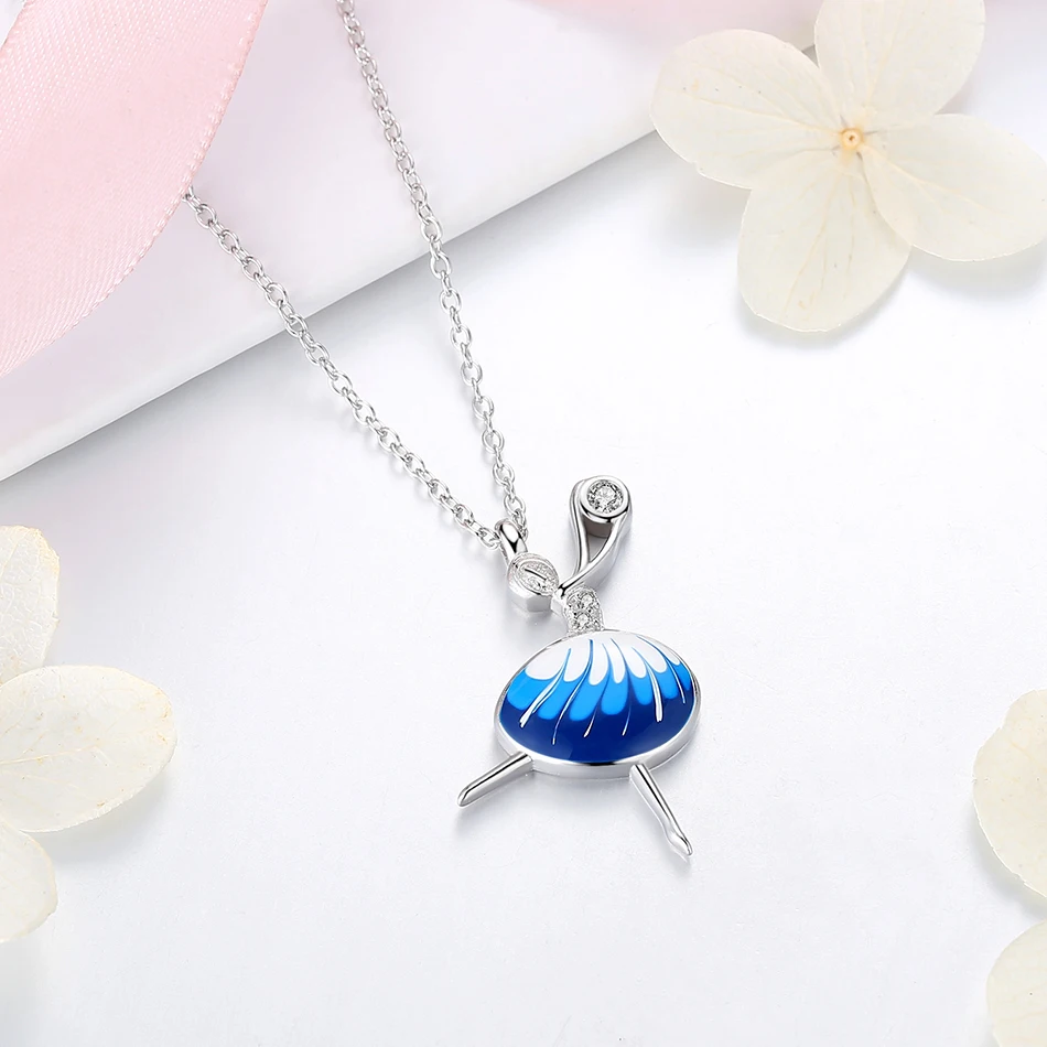 

Forewe Fashion 925 Sterling Silver Ballet Necklace Enamel Long Chain Necklace for Women Wedding Jewelry