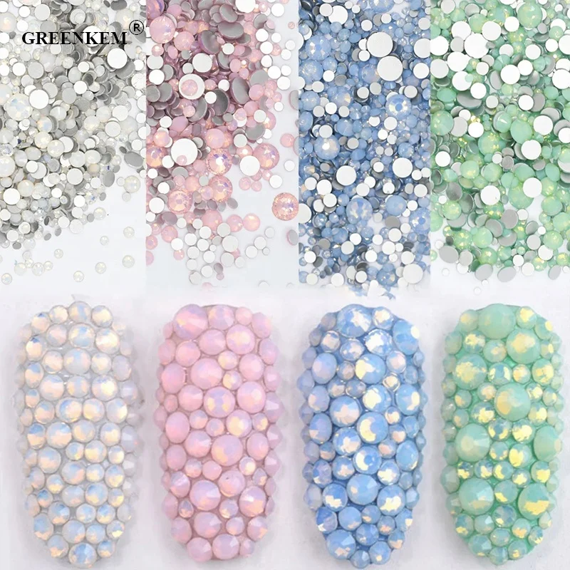 

350pcs/Bag Mixed Size ss3-ss30 Blue Green Pink White Opal 3D Crystal Flatback Glass Nail art Decoration Nail Diamond Rhinestones