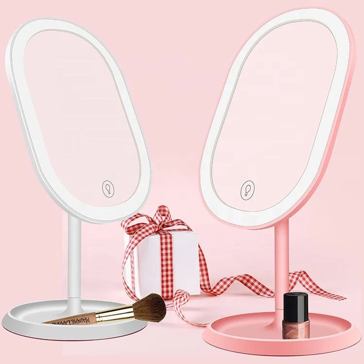 

Cosmetic led mirror desktop 3 color brightness adjustment dimmable mirror with 20 pcs led lights, White/pink/red/customized