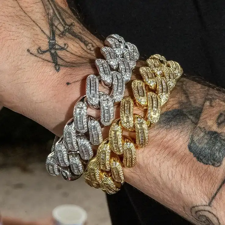 

iced out bling punk hip hop 18mm width men boy jewelry micro pave cz double row chunky cuban link chain bracelet