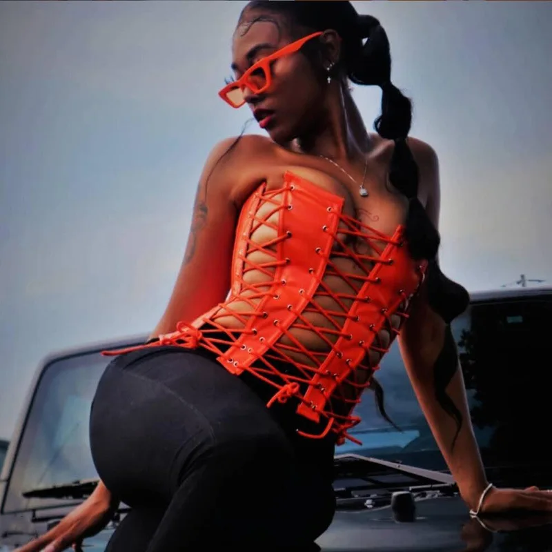 

Sexy Lace Up Pu Leather Waist Trainer Corset For Women Solid Color Skinny Club Body Shaper Slimming Female Bandage Body Shaping