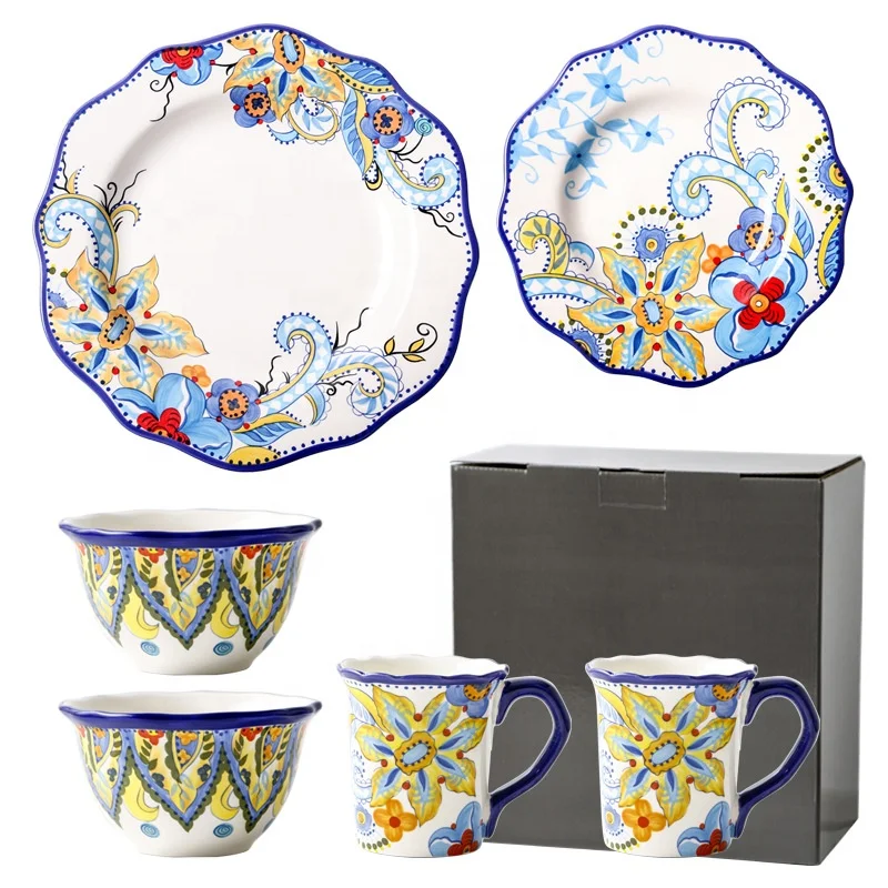 

Bohemian Style Hand-painted Irregular Dinner Plate Set Dessert Plate Set