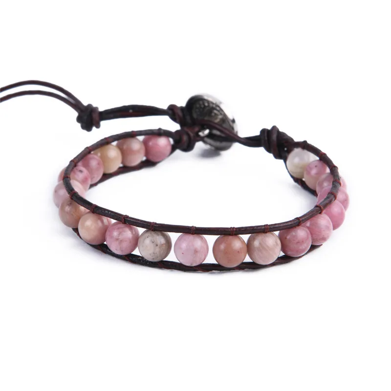 

Natural Stone Beads Bohemia Jewelry Leather Wrap Bracelet Charm Beaded Bangles Handmade Friendship Bracelets