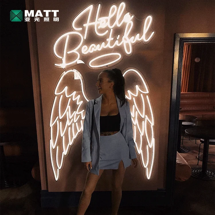 

Matt DropShipping Acrylic Letter logo LED neon light signs manufacturer personalized Angel wings neon sign custom