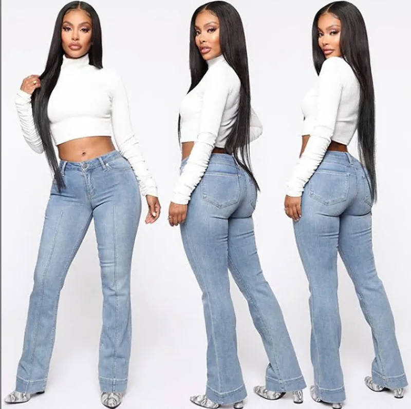 

New Design Washed Blue Ladies Trousers Denim Pants Loose High Waist Women Jeans, Colorful