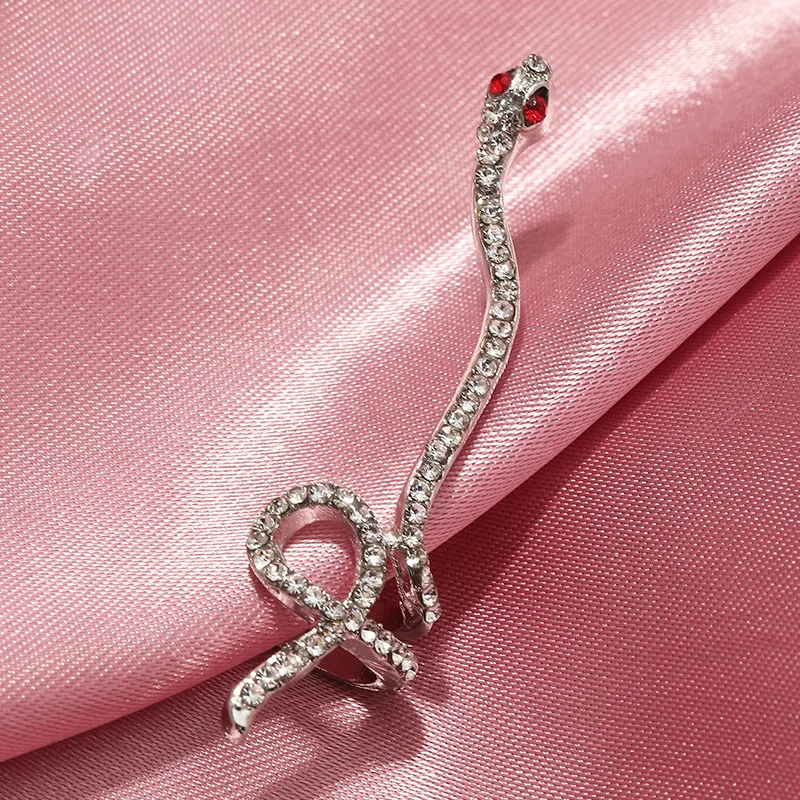 

fashion trendy 2021 red crystal cuff snake earring long