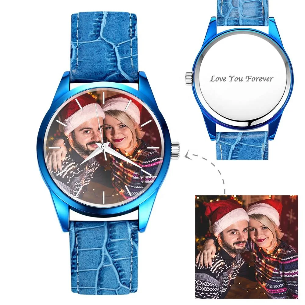 

43mm Blue Mens Custom Photo Watches In Wristwatches Luxury Leather Wrist Watch, Red, blue