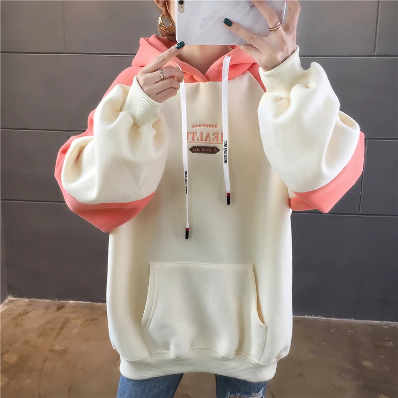 

Hoodie sweater women autumn and winter Korean version loose plus velvet thick ins wild Harajuku bf lazy student jacket tid