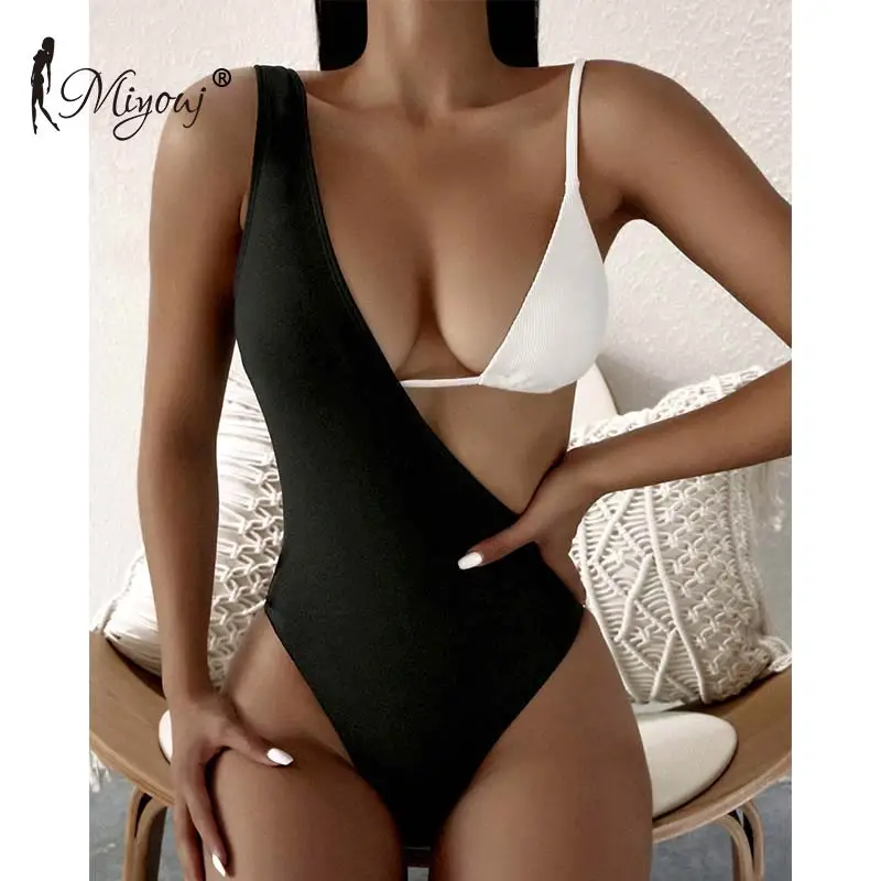 

Miyouj Sexy bikini high leg swimsuit women stitching color bathing suit personalized one shoulder swimwear & beachwear, Customized colors