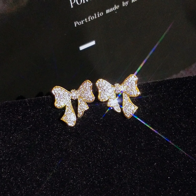 

Hot sale exquisite jewelry KYED0638 Bowknot shape 18k Gold small Zircon Earrings for Women