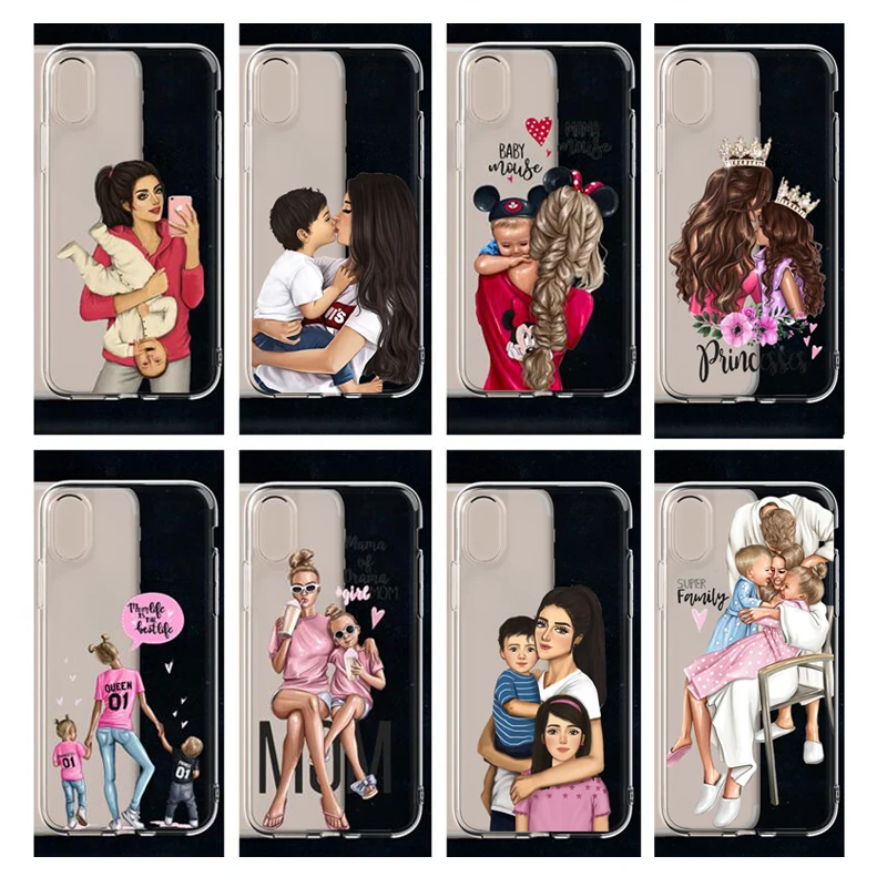 

Top Quality Custom Silicone Mobile Phone Case For Iphone 13 5S se 6s 7 8 plus 11 12 mini pro max Lovely Mom Baby Girl Boy