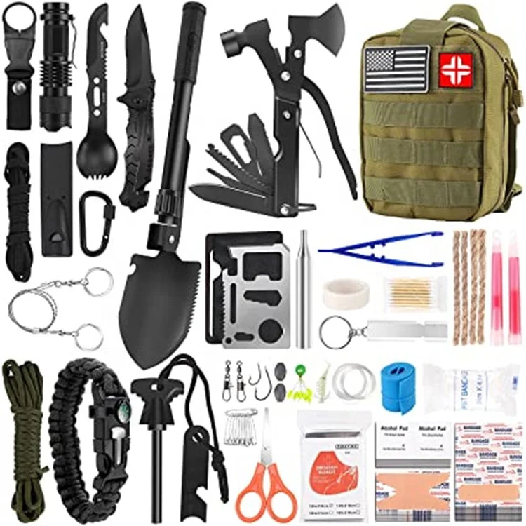 

Emergency Survival Kit and First Aid Kit 142Pcs Professional Survival Gear and Equipment with Molle Pouch for Camping