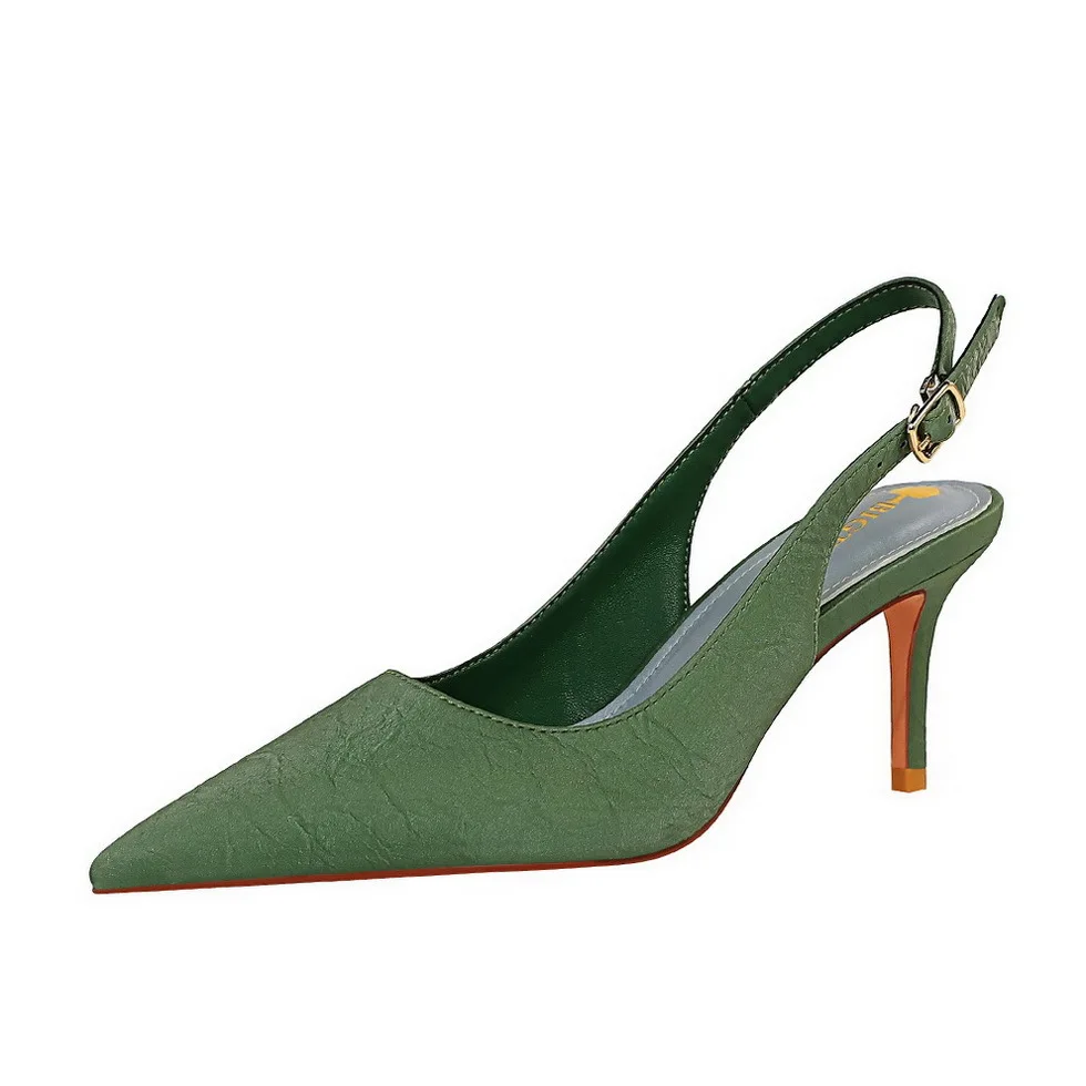 

SP956 new style female shoes ladies vintage soild color pointed high heels sexy slingback shoes, White, green, black