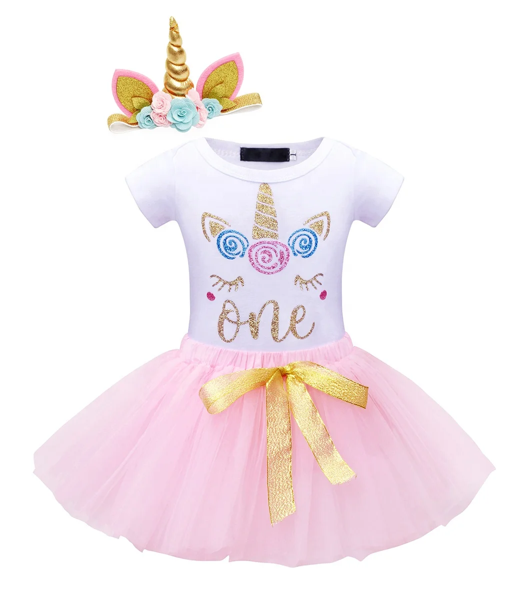 

New Summer Baby girl clothes Newborn girl party dress 1st Birthday clothing Unicorn headbands kids outfit cotton newborn suit