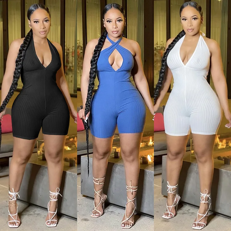 

H6631 - fashion bodycon knit sleeveless backless women rompers