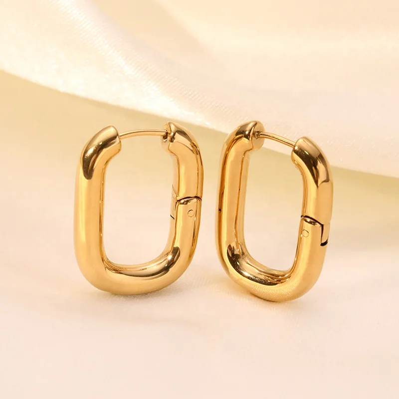 

2020 Womens Fashion Jewelry Plated 14K Gold Stainless Steel Oval U-shape Earring Rectangle Drop U Shaped Hoop Ladies Earrings