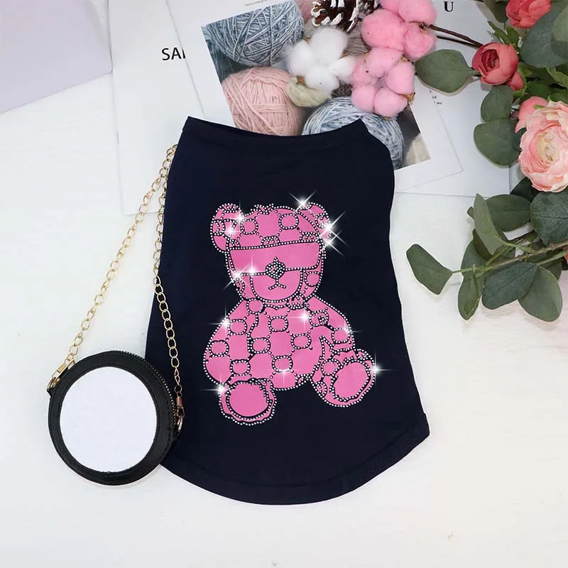 

Luxury Pet Clothes Shirt Fashion Popular Designer Brand Dog Clothes T Shirts With Diamond, Pink,black,white