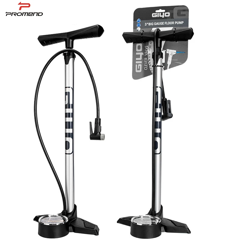 

GIYO BICYCLE PUMP WITH 3" PRESSURE GAUGE PRESTA AND SCHRADER BICYCLE AIR PUMP 180PSI BICYCLE FLOOR PUMP FOR ROAD