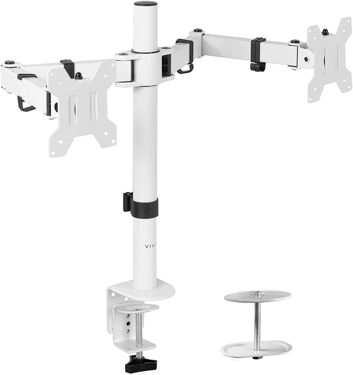 

Dual LCD LED 13 to 27 inch Monitor Desk Monitor Arm Mount Stand, Heavy Duty Fully Adjustable, Fits 2 Screens, Black . white