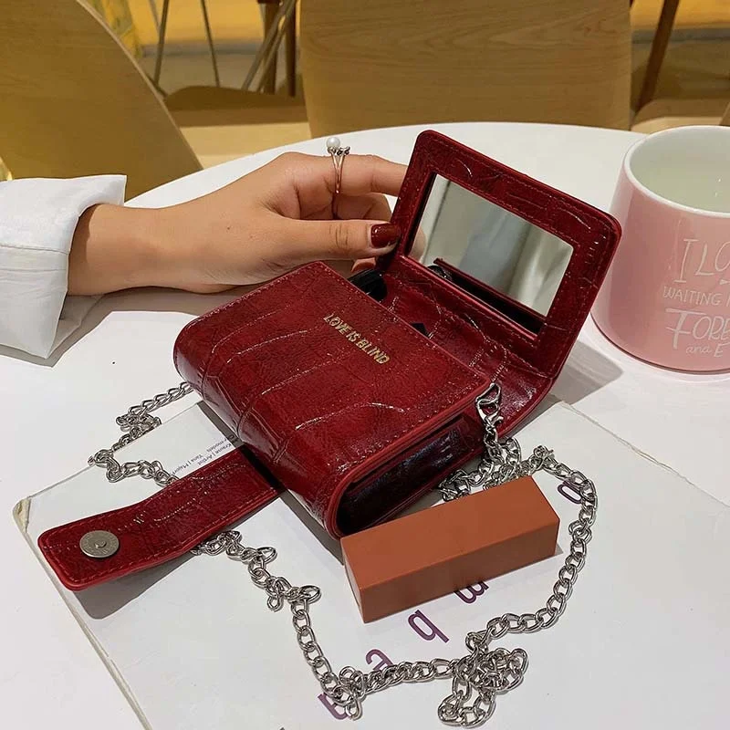 

wholesale mini purse with mirror fashion crocodile slip face pure color hand bag one shoulder crossbody handbags for women 2020