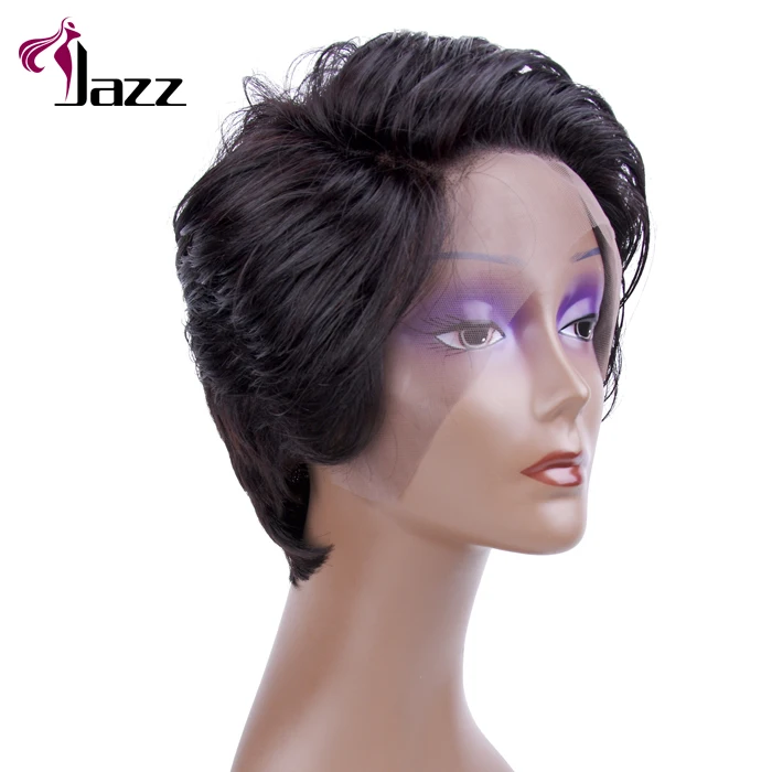 

100% pixie cut natural short black human hair lace front wigs manufactures, peruvian remy pixie cut straight hair wig in stock