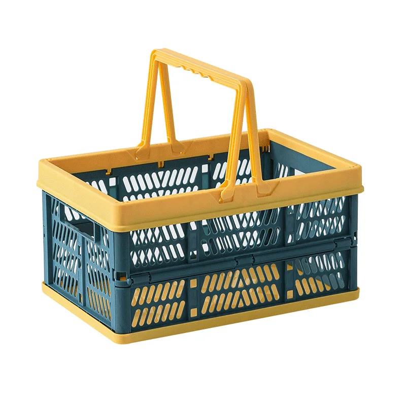 

New Creative Rattan Laundry Basket Portable Car Shopping Basket Plastic Vegetable Food Snack Folding Storage Organizer Baskets, As picture or customized