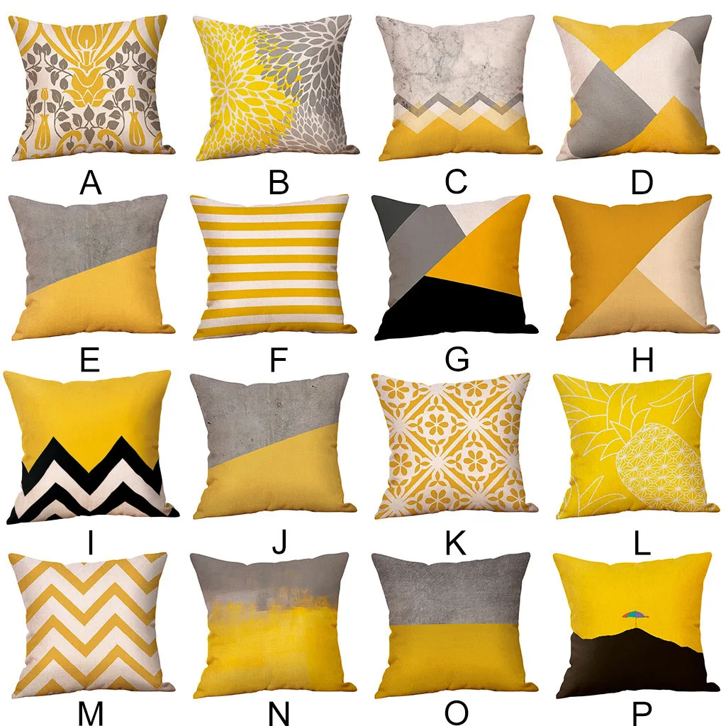 Pillow hug pillowcase green yellow geometric autumn fall cushion cover decoratio 