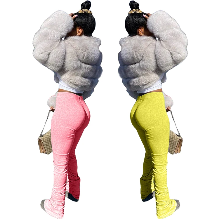 

XS-3XL trendy plus size women clothing women stacked pants women's trousers