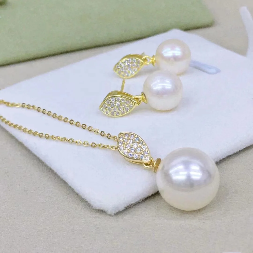 

JW053 8-11mm DIY Natural Real Freshwater pearl set charm accessories 925 sterling silver Gold Plated jewelry set for women